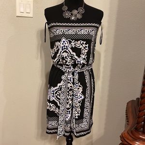 White House Black Market Black and Blue Strapless Dress